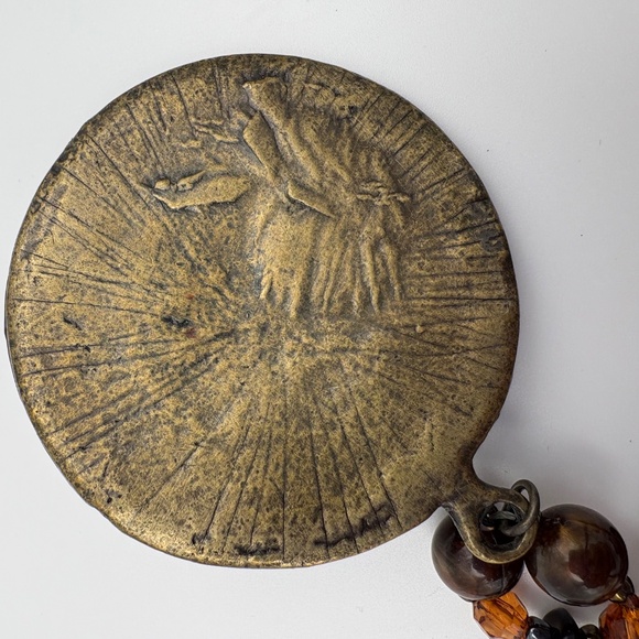 Boho Beaded Statement Necklace w/ Large Vintage Medallion Pendant - Picture 4 of 5